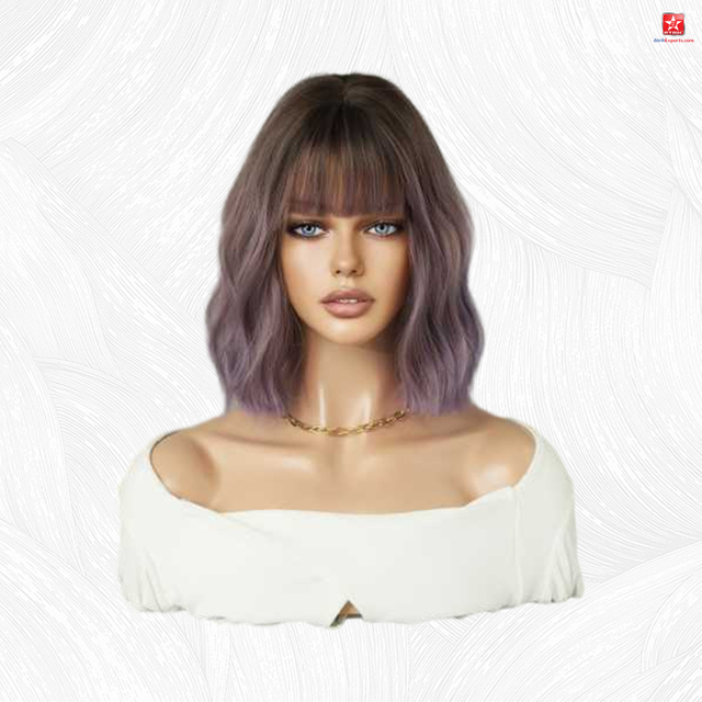 Wholesale Women's Purple Gradient Short Curly Wig Asian Style Wig High Temperature Chemical Fiber