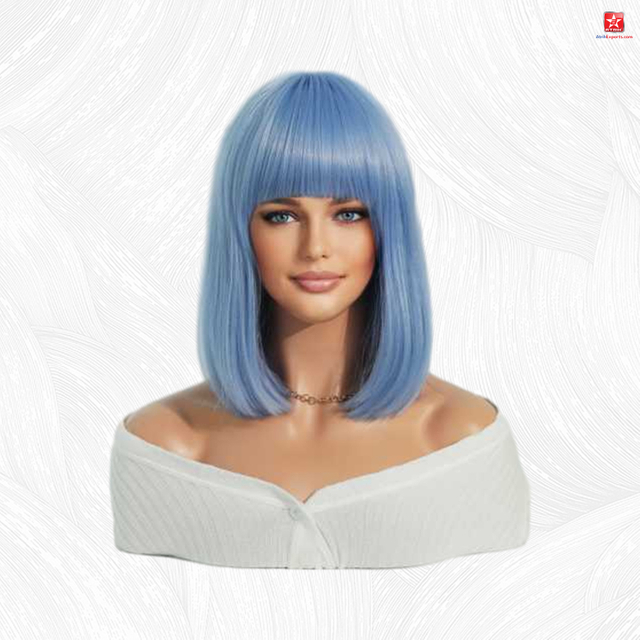 Lace Frontal Wig Bob Virgin Human Hair Wigs Women's Blue Bangs Short Wig