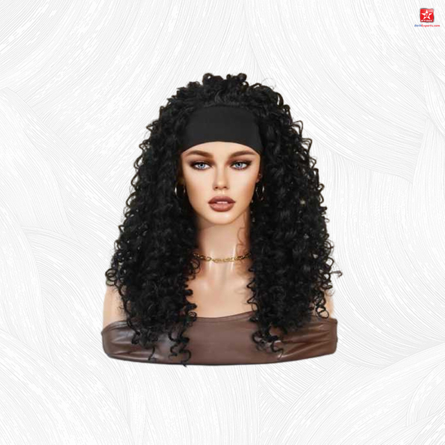 Black Hairband Curly Lace Wigs Women's Black Hairband Long Curly Wig