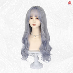 Women's Light Grey Gradient Cold Blue Long Curly Wig 100 Brazilian Virgin Hair Lace Wigs