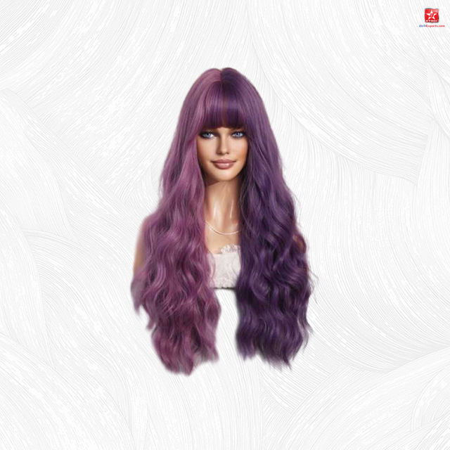 Women's Light Purple Dark Purple Medium Long Curly Wig Original Queen Hair Glue Less Wig