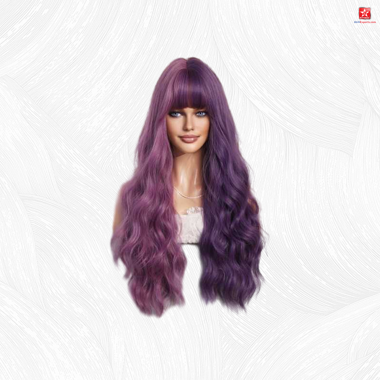 Women's Light Purple Dark Purple Medium Long Curly Wig Original Queen Hair Glue Less Wig