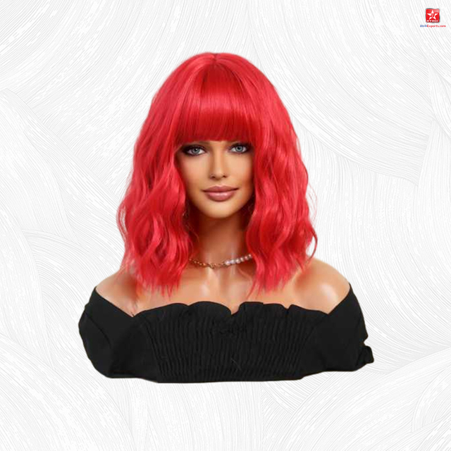 Women's Red Short Curly Wig Cosplay Synthetic Hair Wigs With Bangs