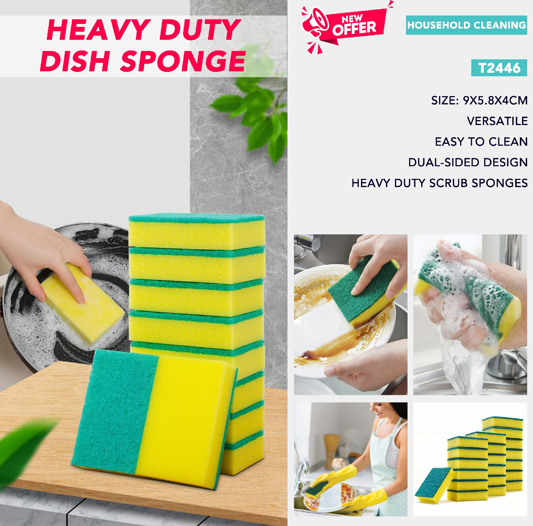 The Ultimate Kitchen Cleaning Solution: Dual-sided Dishwashing Sponge