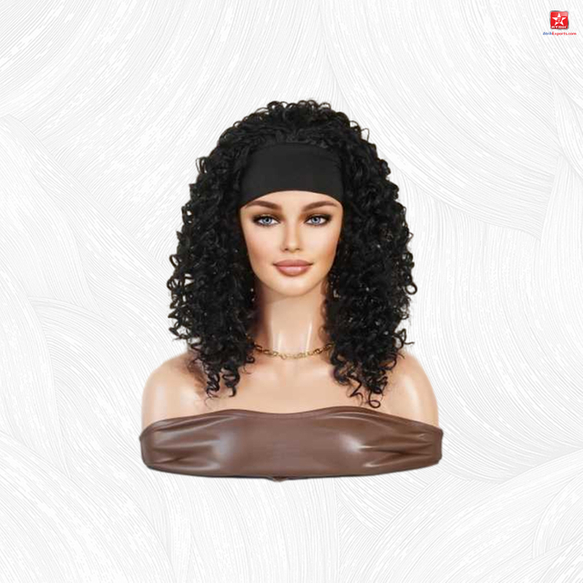 HD Lace Frontal Wig Women's Black Hairband Short Curly Wig