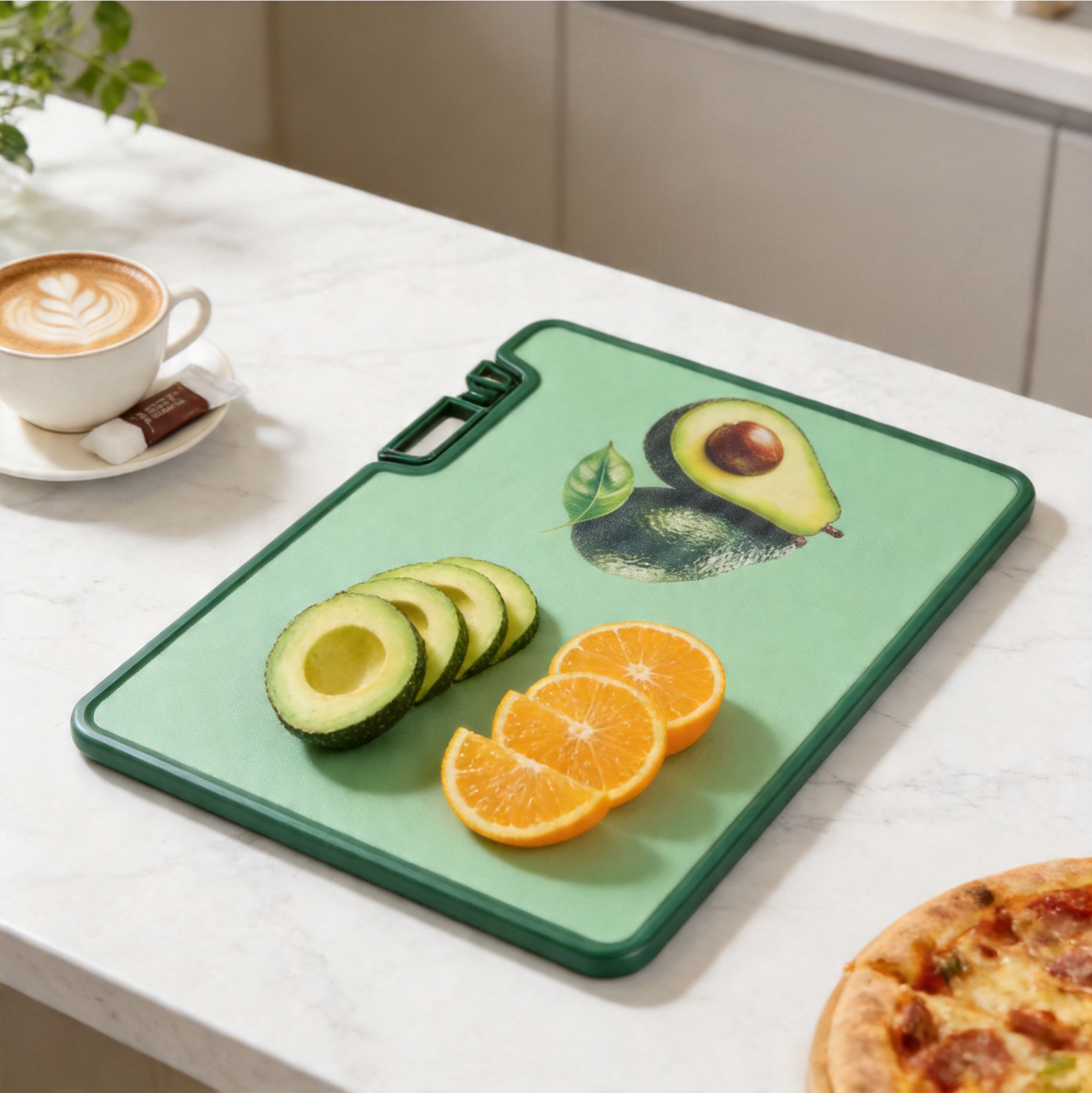 Avocado Print Cutting Board with Knife Sharpener & Vertical Stand