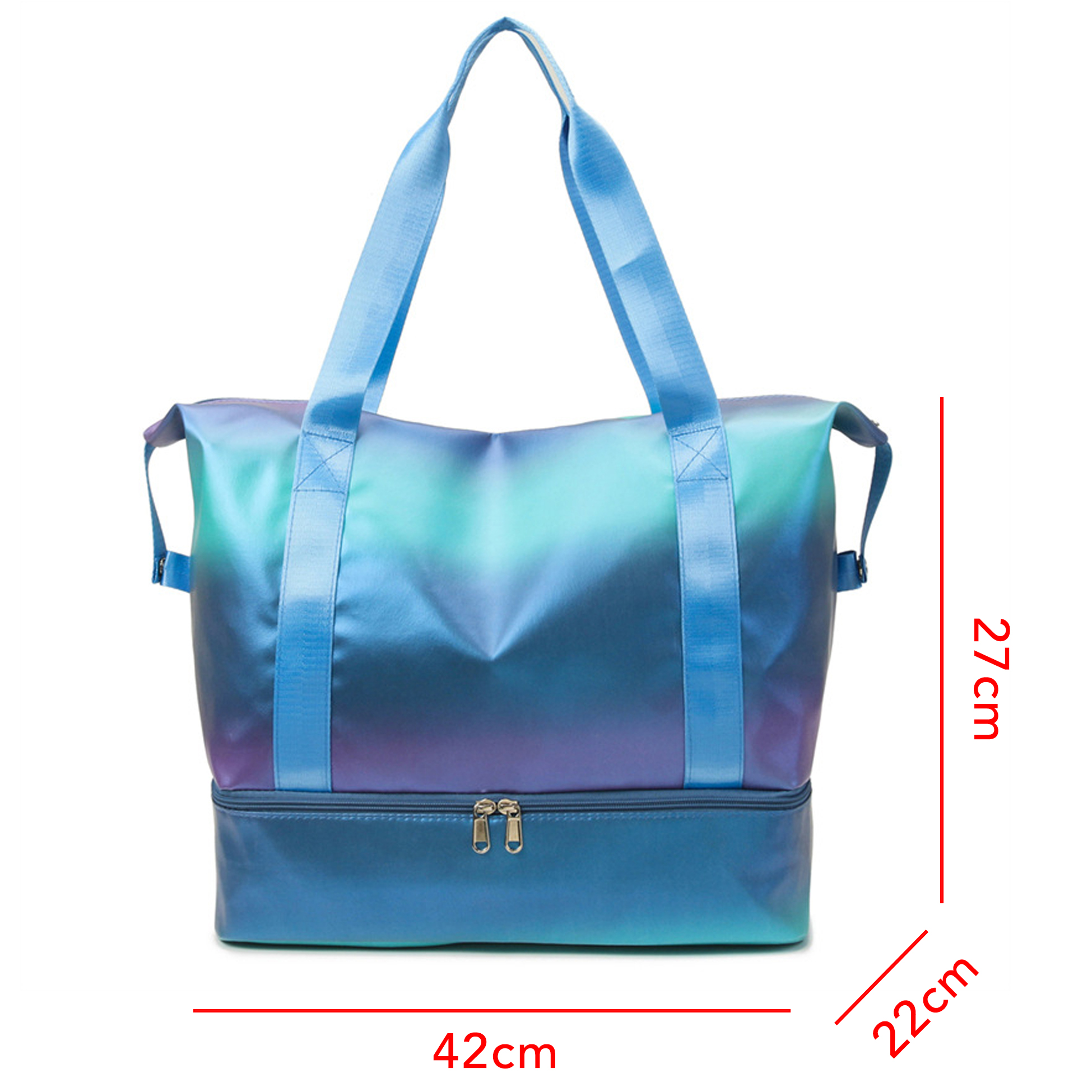 Gradient Rainbow Travel Tote Bag, 42L Waterproof Beach & Gym Duffle Bag