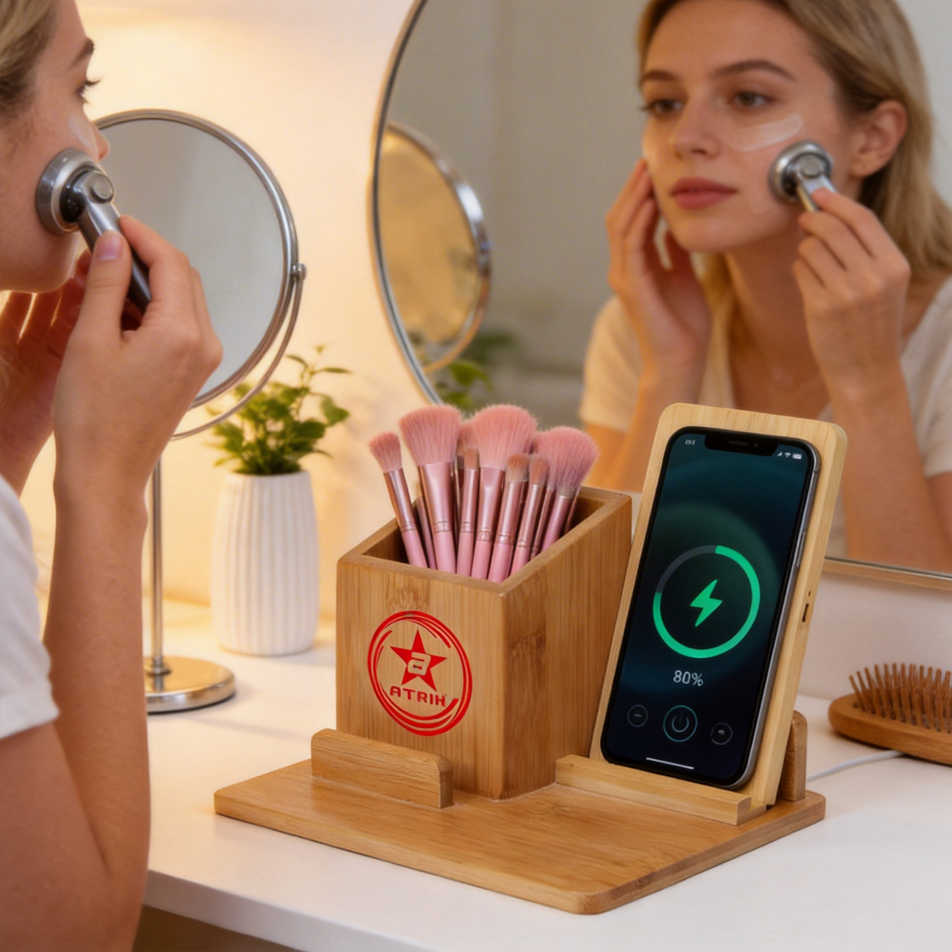 ATRIH Bamboo Wireless Charger with Pen Holder