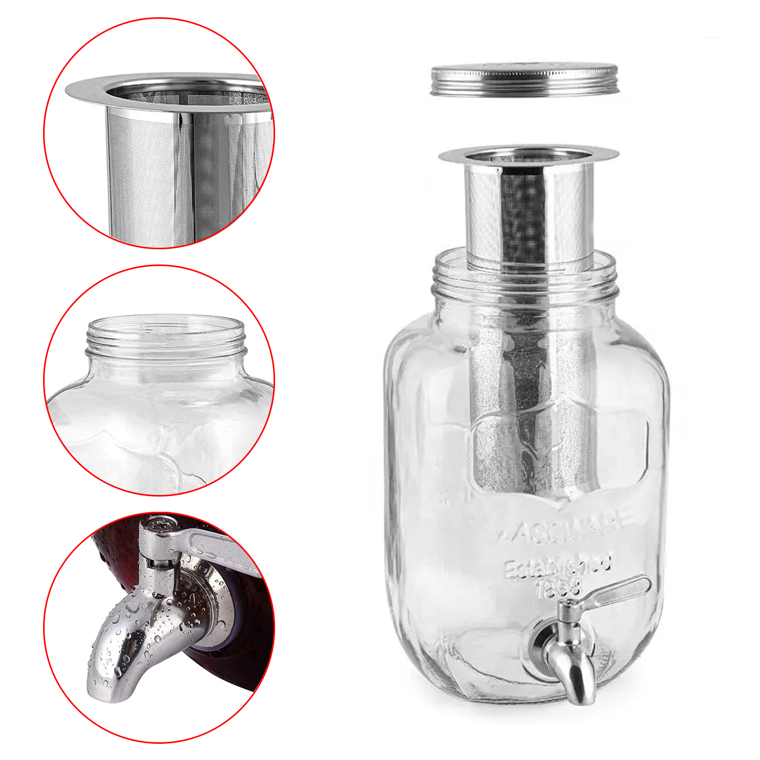 5L Mason Jars Cold Brew Coffee Beverage Dispenser Cold Brew Coffee Maker With Stainless Steel Filter