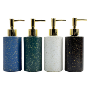 320ml Cylindrical Speckled Glass Soap Dispenser with Gold Pump
