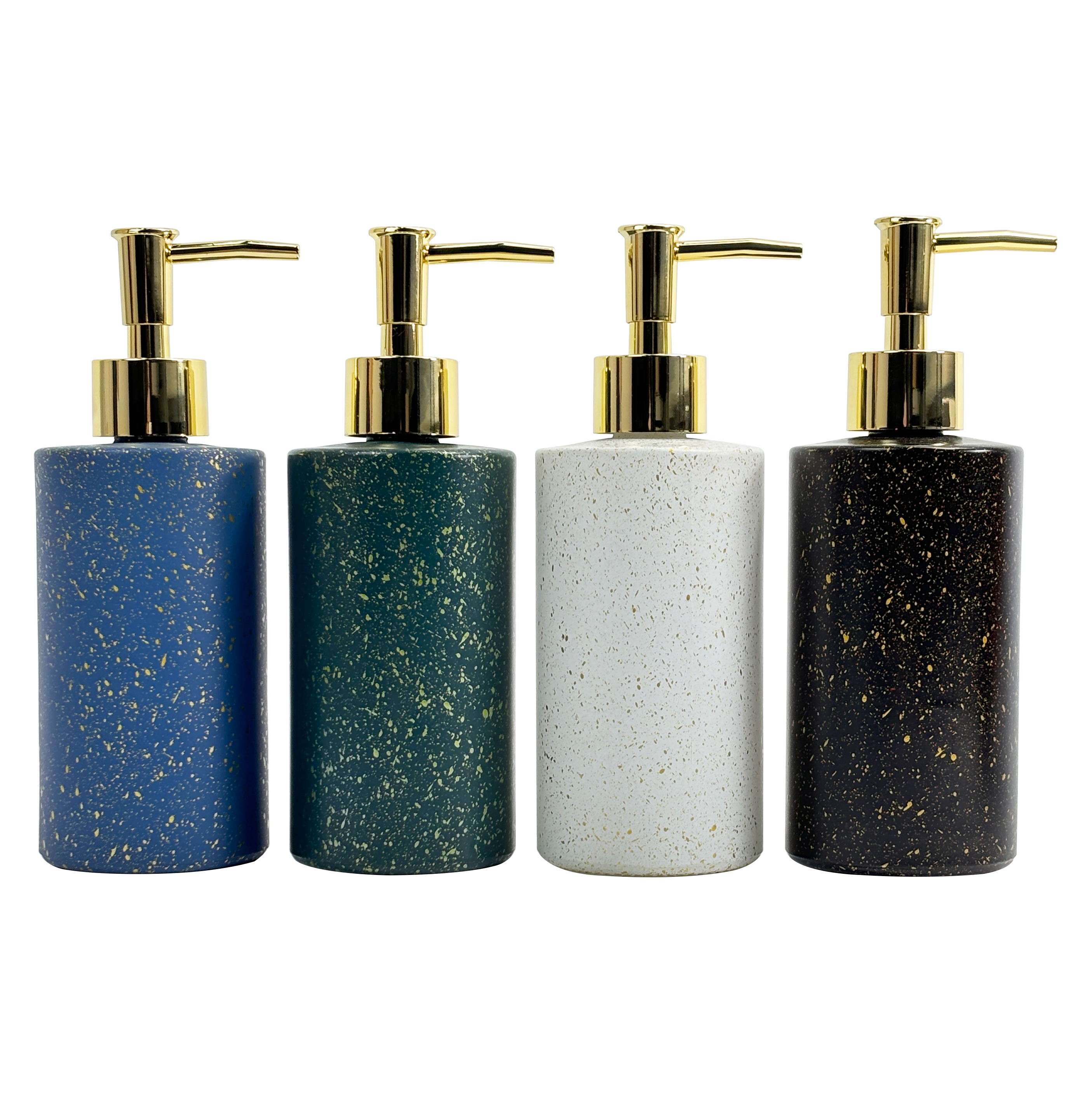 320ml Cylindrical Speckled Glass Soap Dispenser with Gold Pump