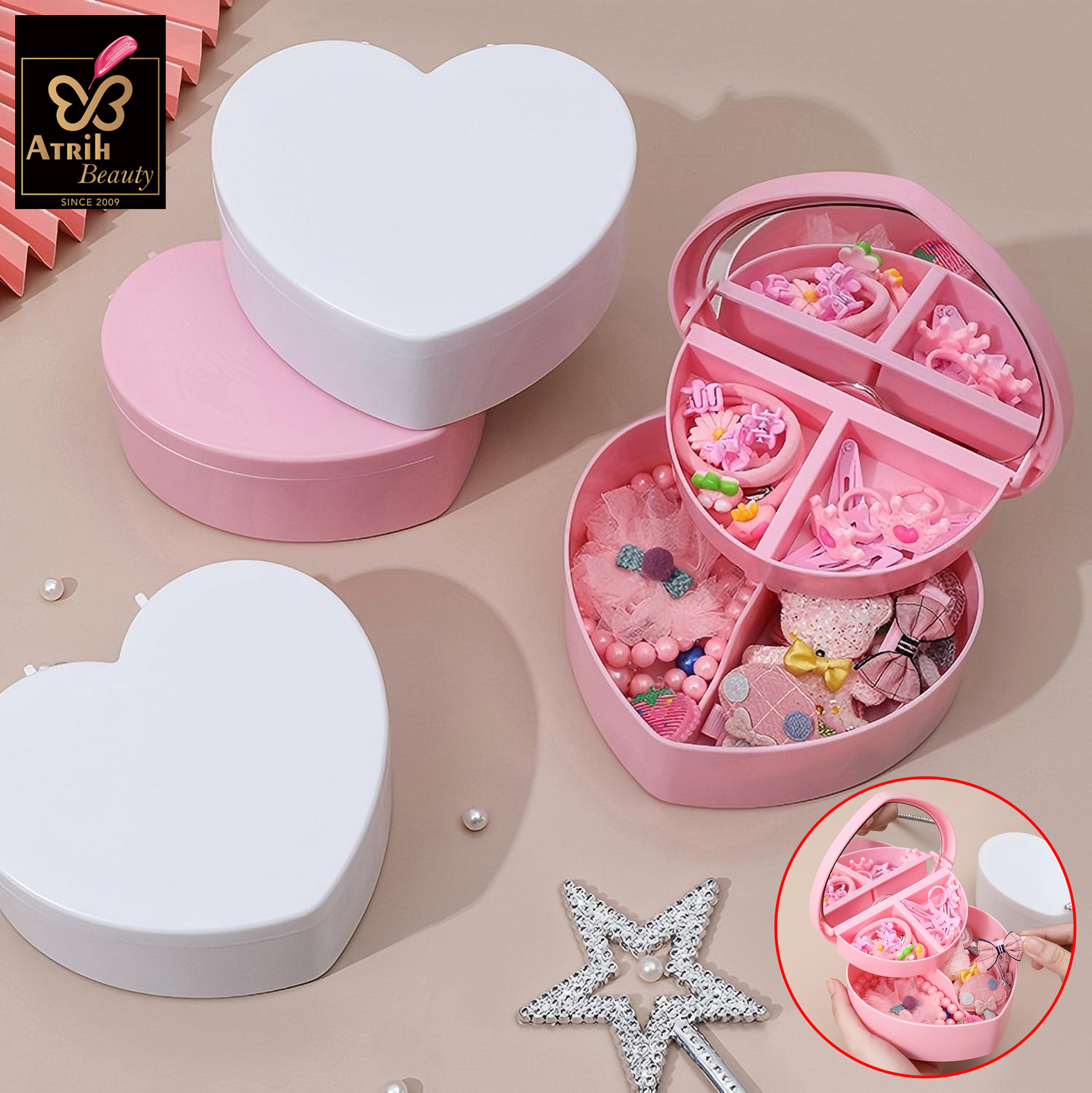 Heart Shaped Pink Jewelry Organizer with Mirror
