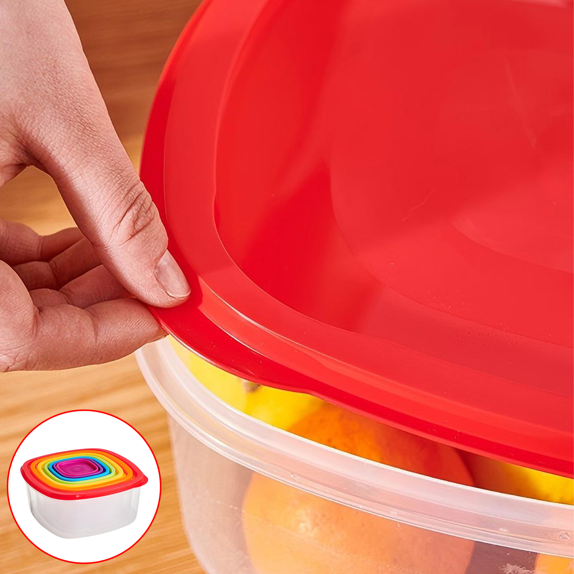 7 Piece Plastic Food Storage Bowl Set with Colorful Lids