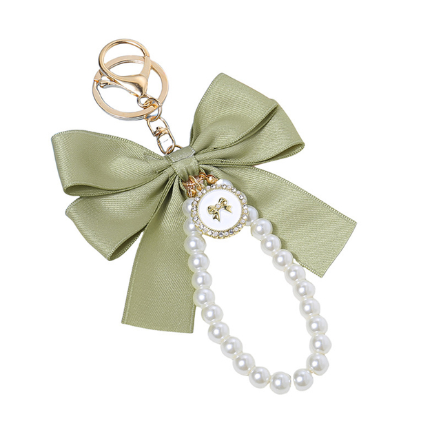 Green Bow - Adorned Pearl Keychain