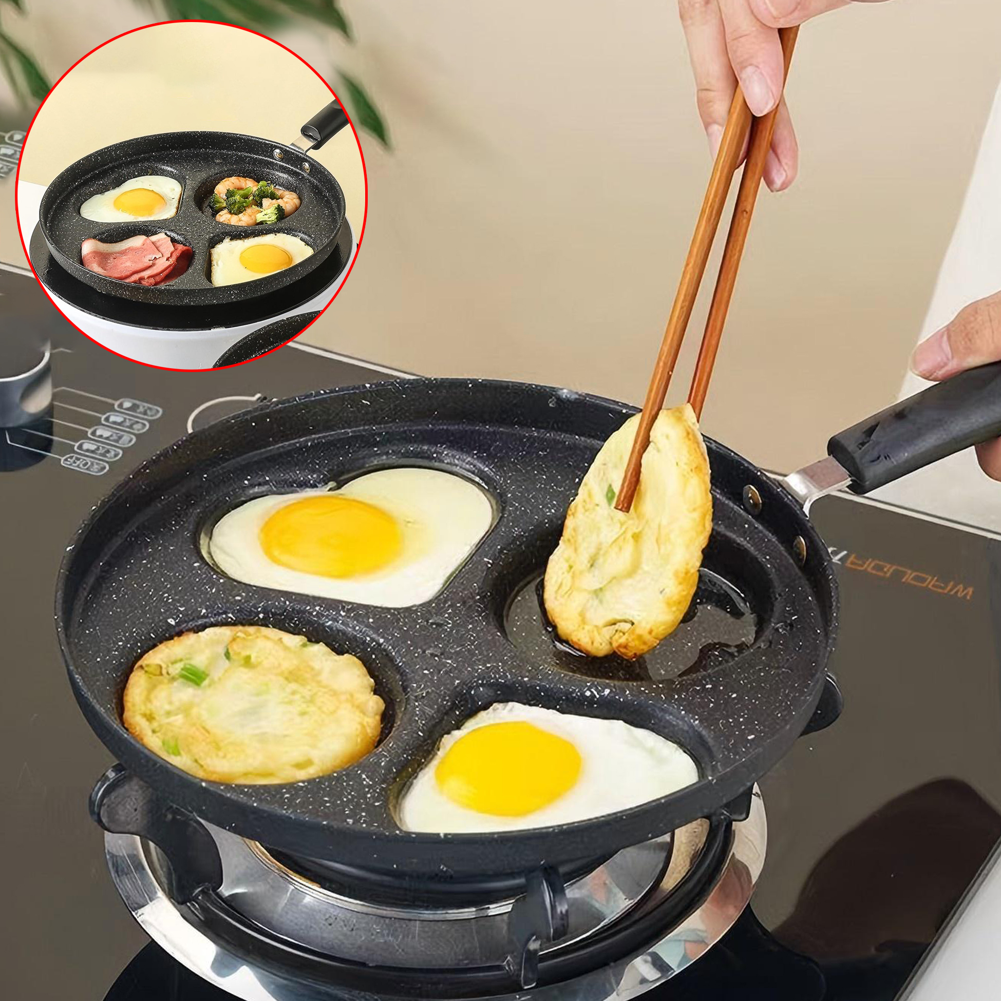 4 Section Non Stick Coated Egg Pan