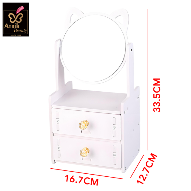 Desktop Cosmetic Storage Box with Makeup Mirror And Drawers