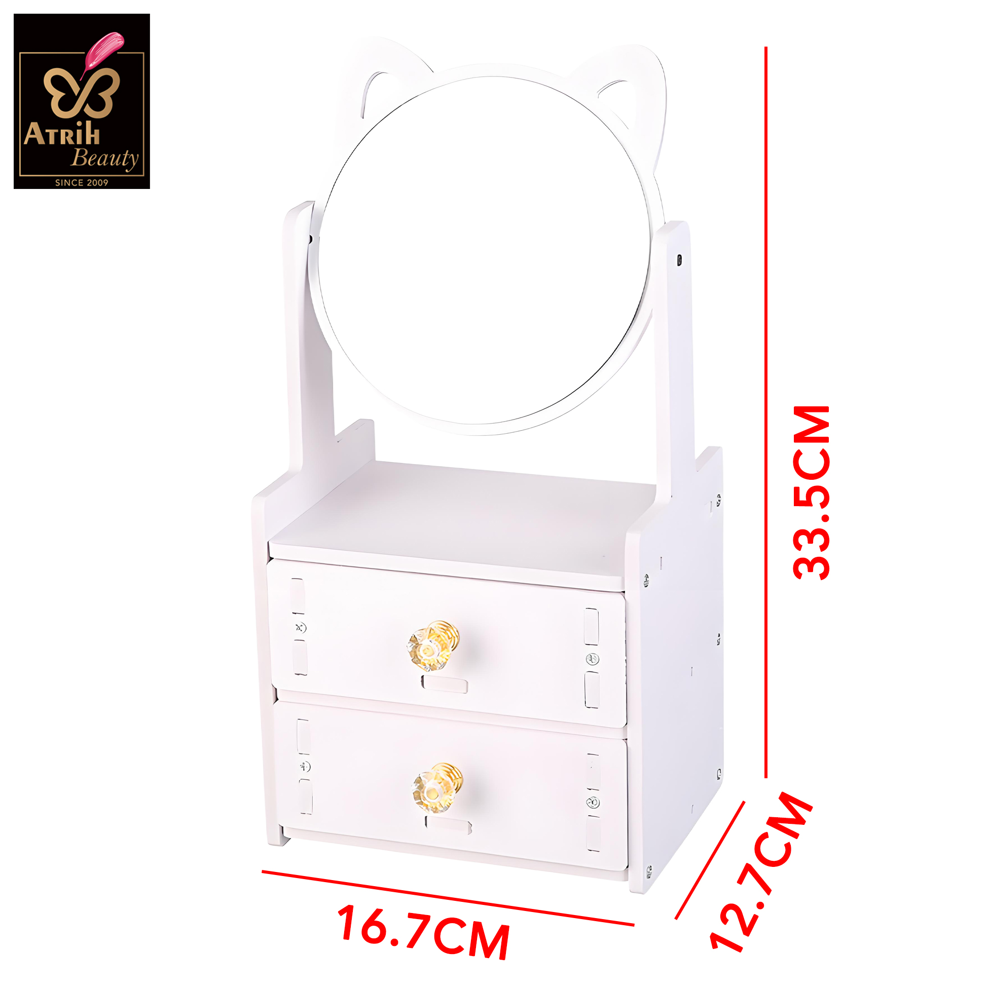 Desktop Cosmetic Storage Box with Makeup Mirror And Drawers