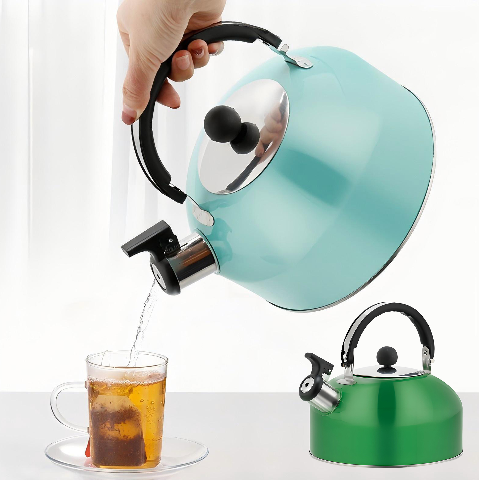 2L Green Stainless Steel Whistling Kettle