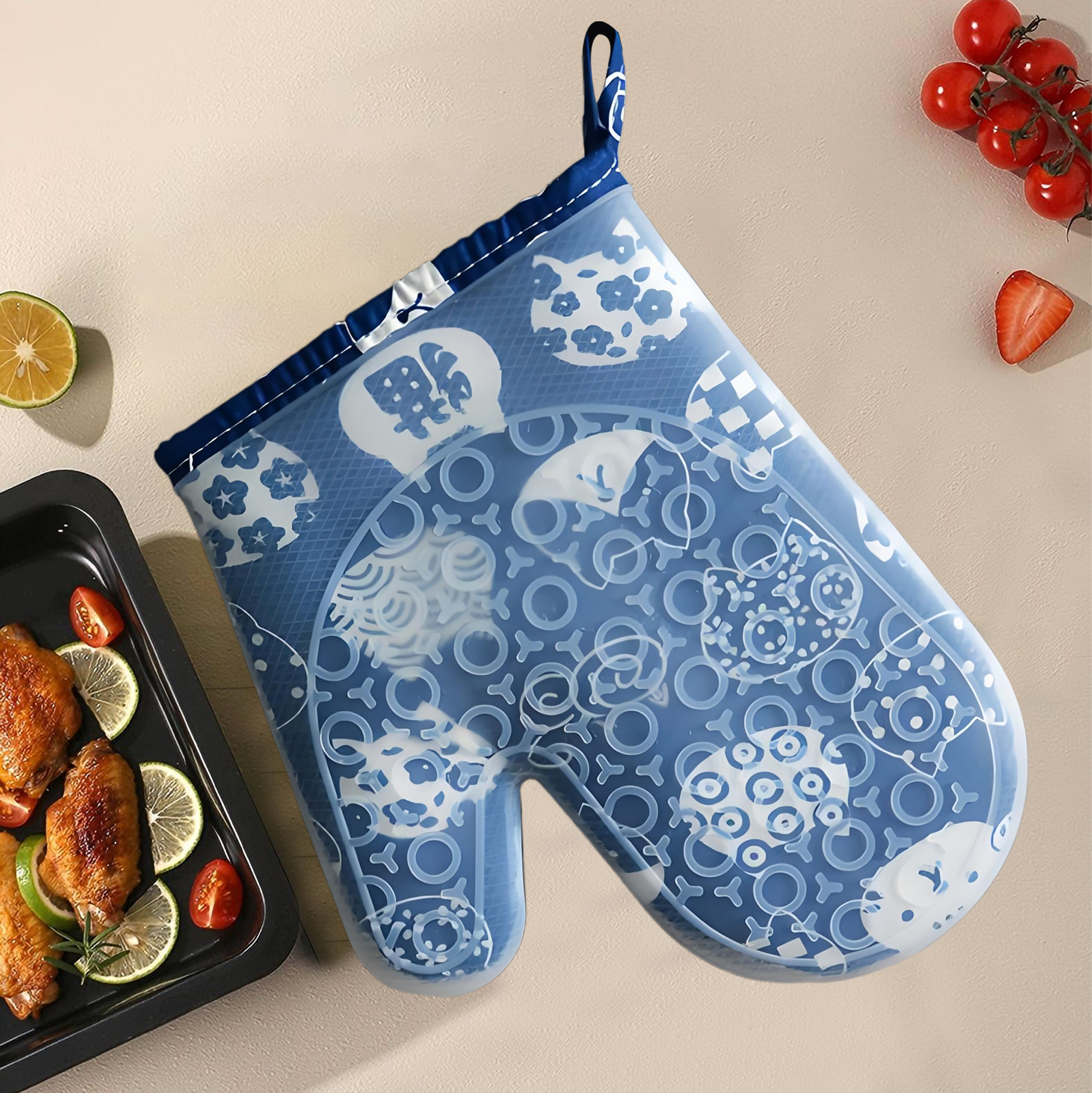 Blue Cartoon Patterned Silicone Oven Mitt