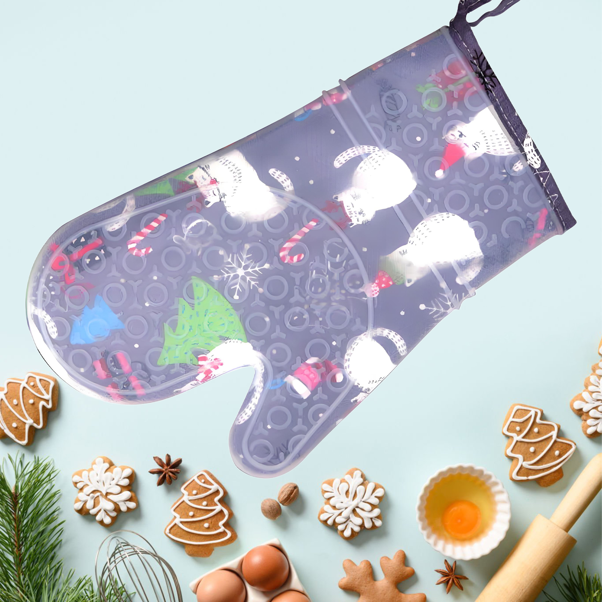 Festive Cat Themed Silicone Oven Mitt