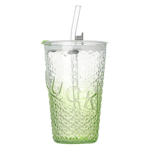 460ML Glass Cups with Straw and Lid
