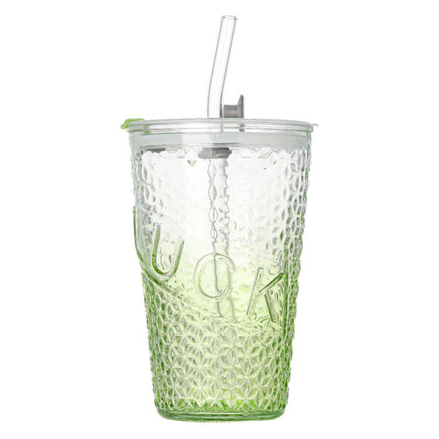 460ML Glass Cups with Straw and Lid