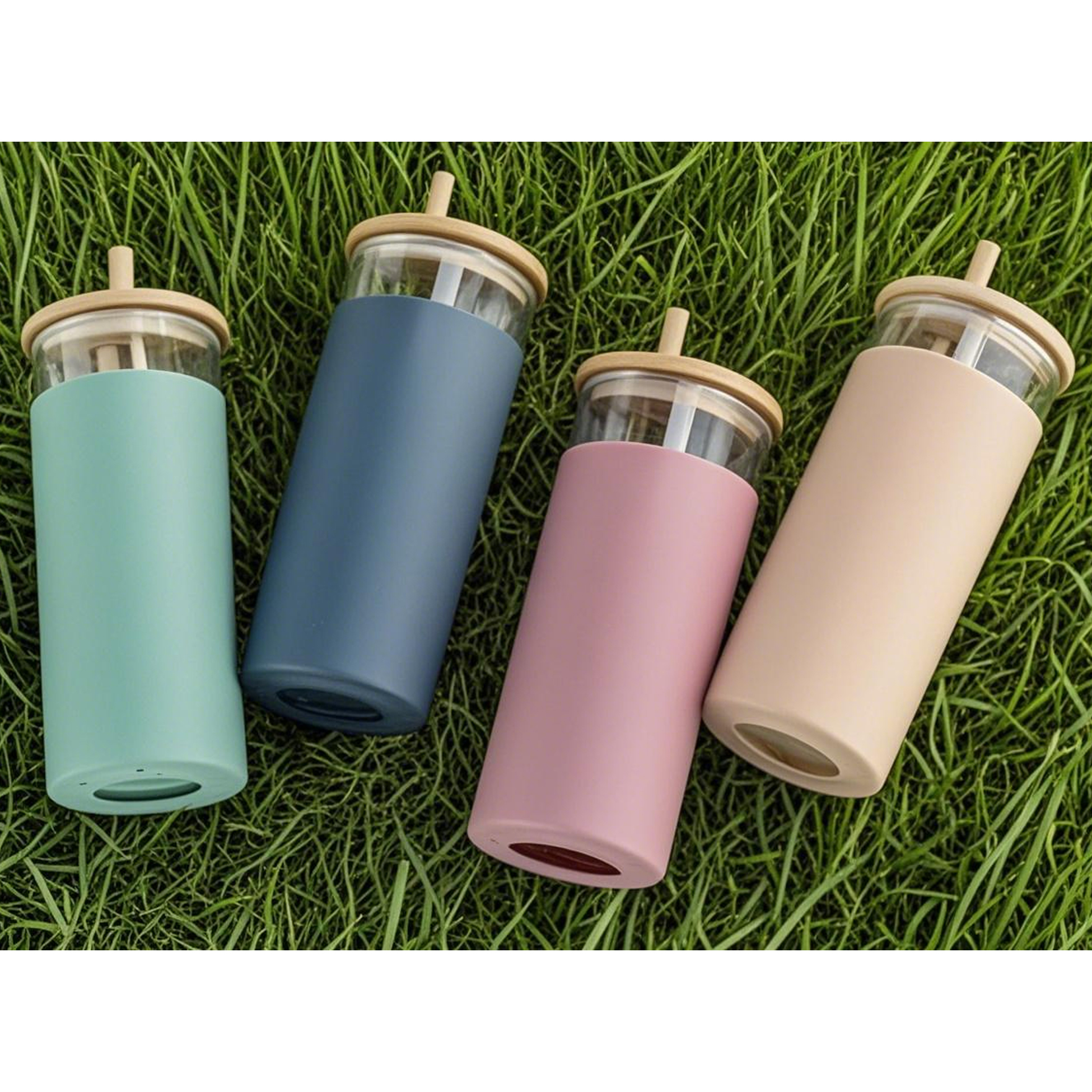 500ML Glass Tumbler Set with Bamboo Lids and Straws