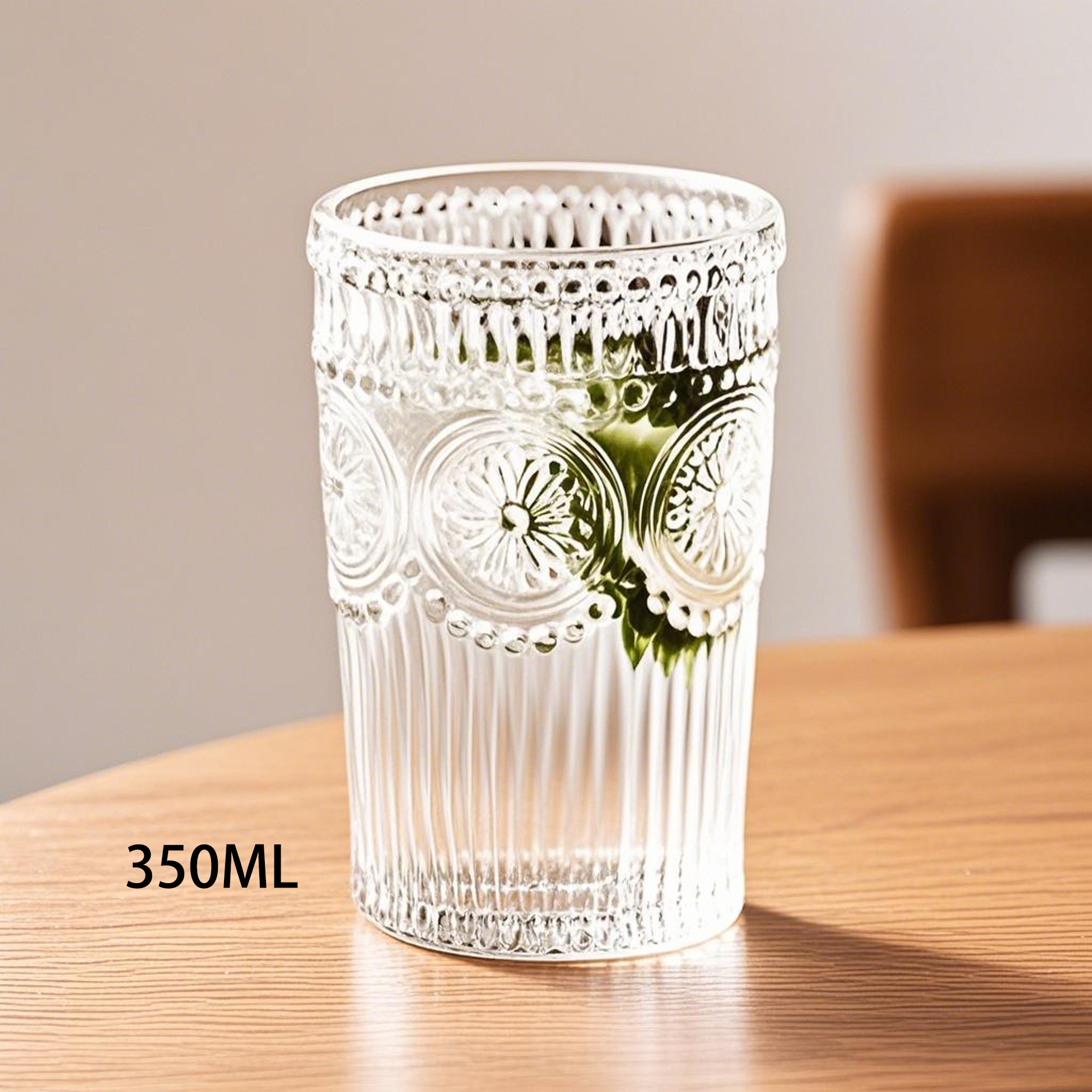 350ML Sunflower Embossed Clear Glass Cup