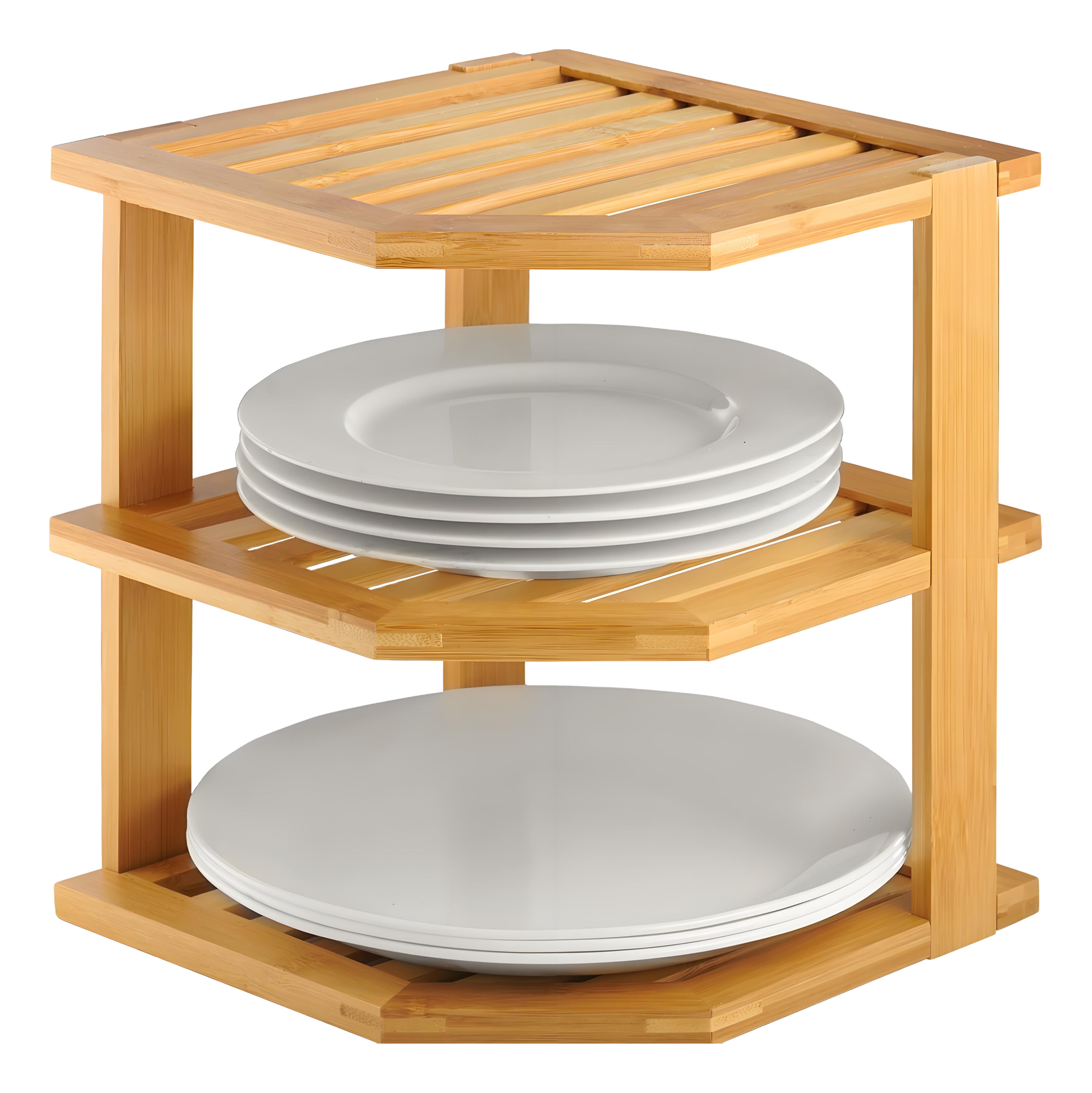 3-Tier Bamboo Plate And Dish Rack