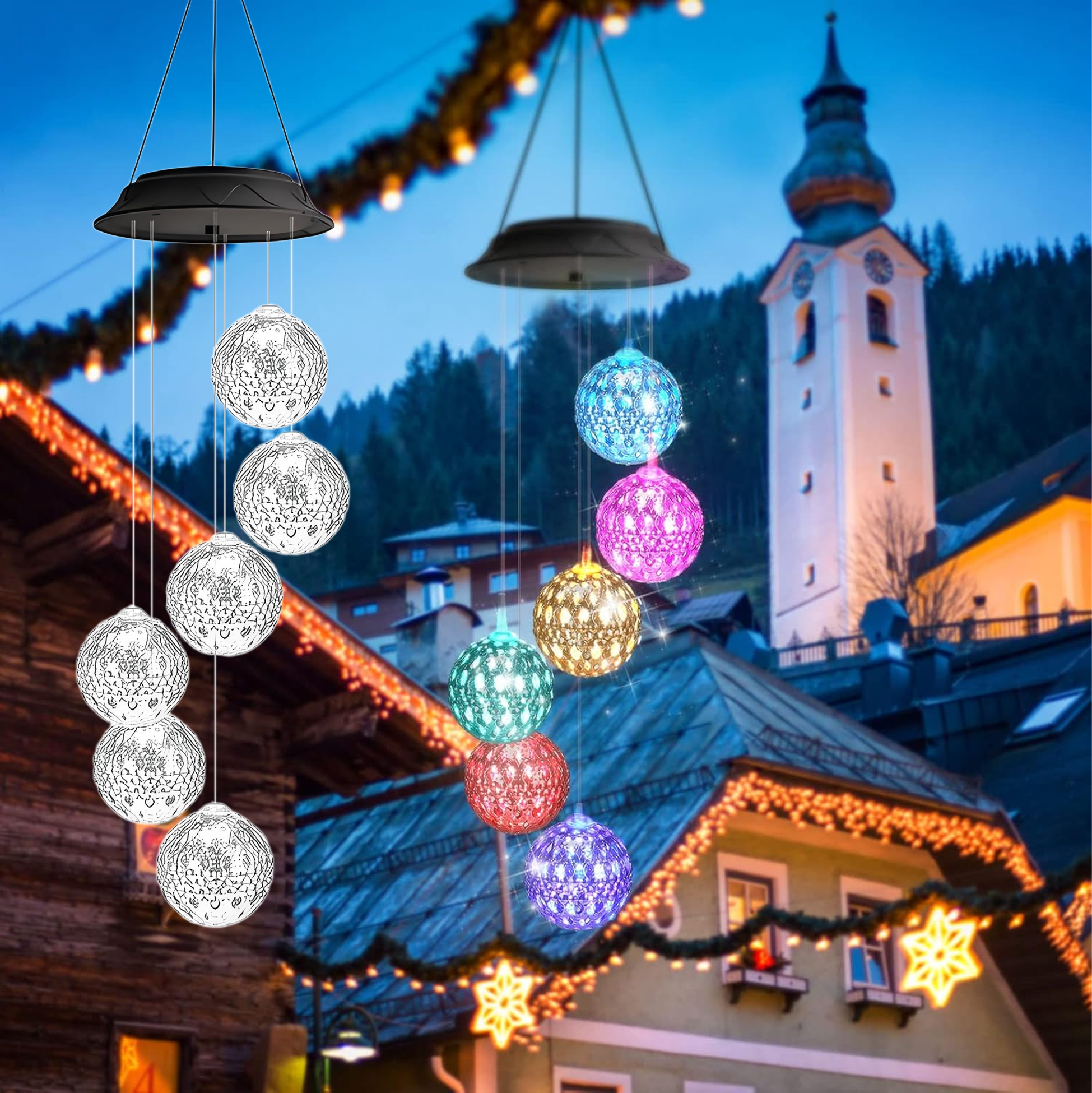 Romantic Globe Wind Chime & Color Tinted Wine Glass Set