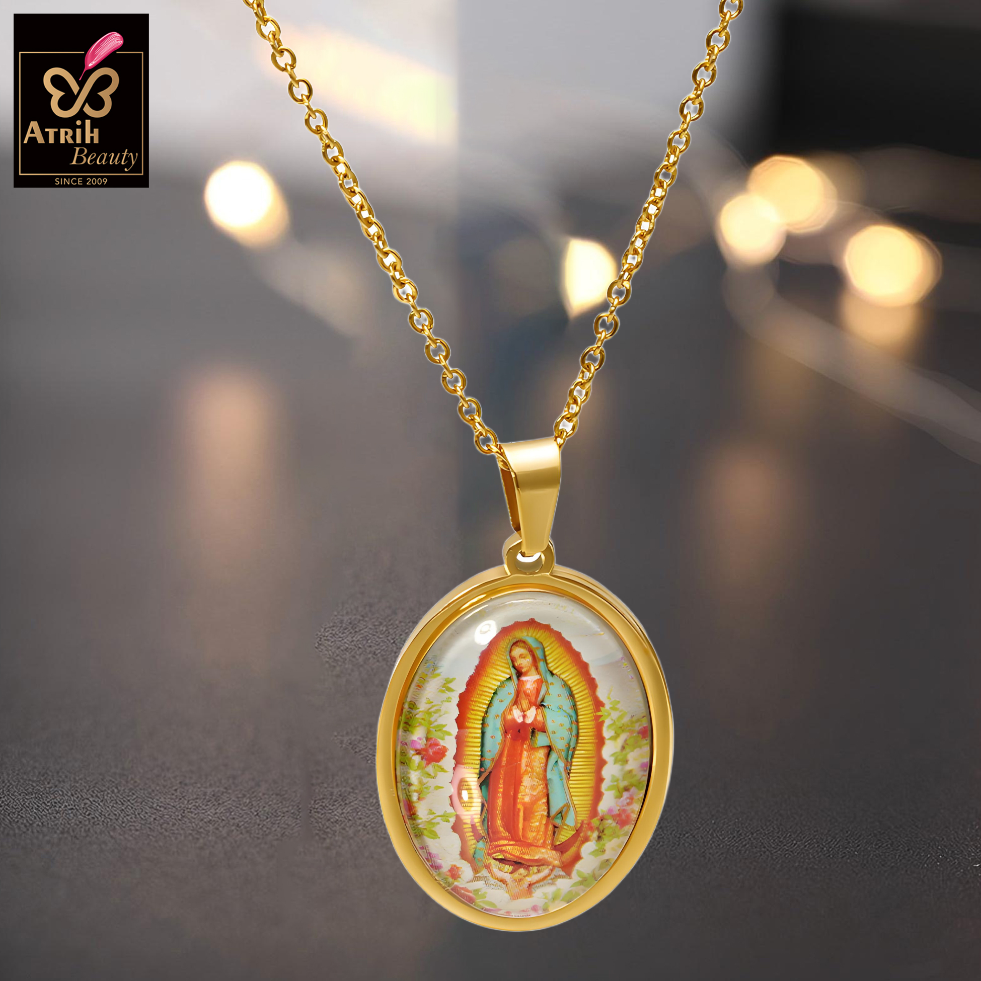 Gold Plated Our Lady of Guadalupe Pendant Necklace