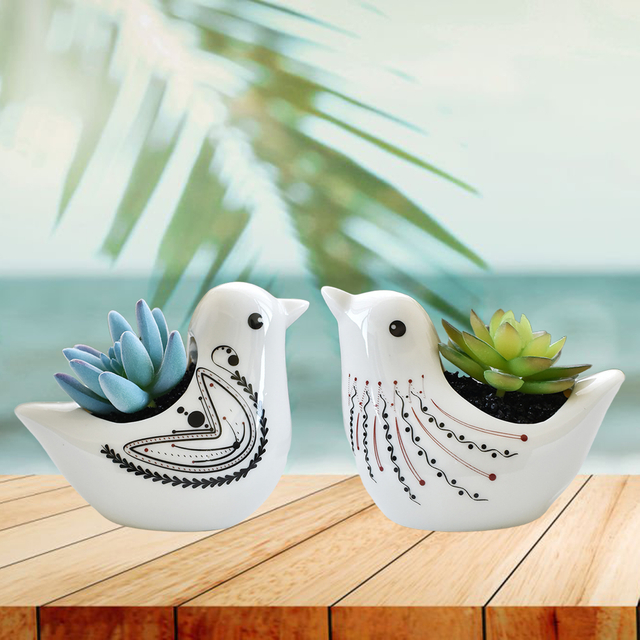 Set of 2 Birds Shaped Ceramic Succulent Pot