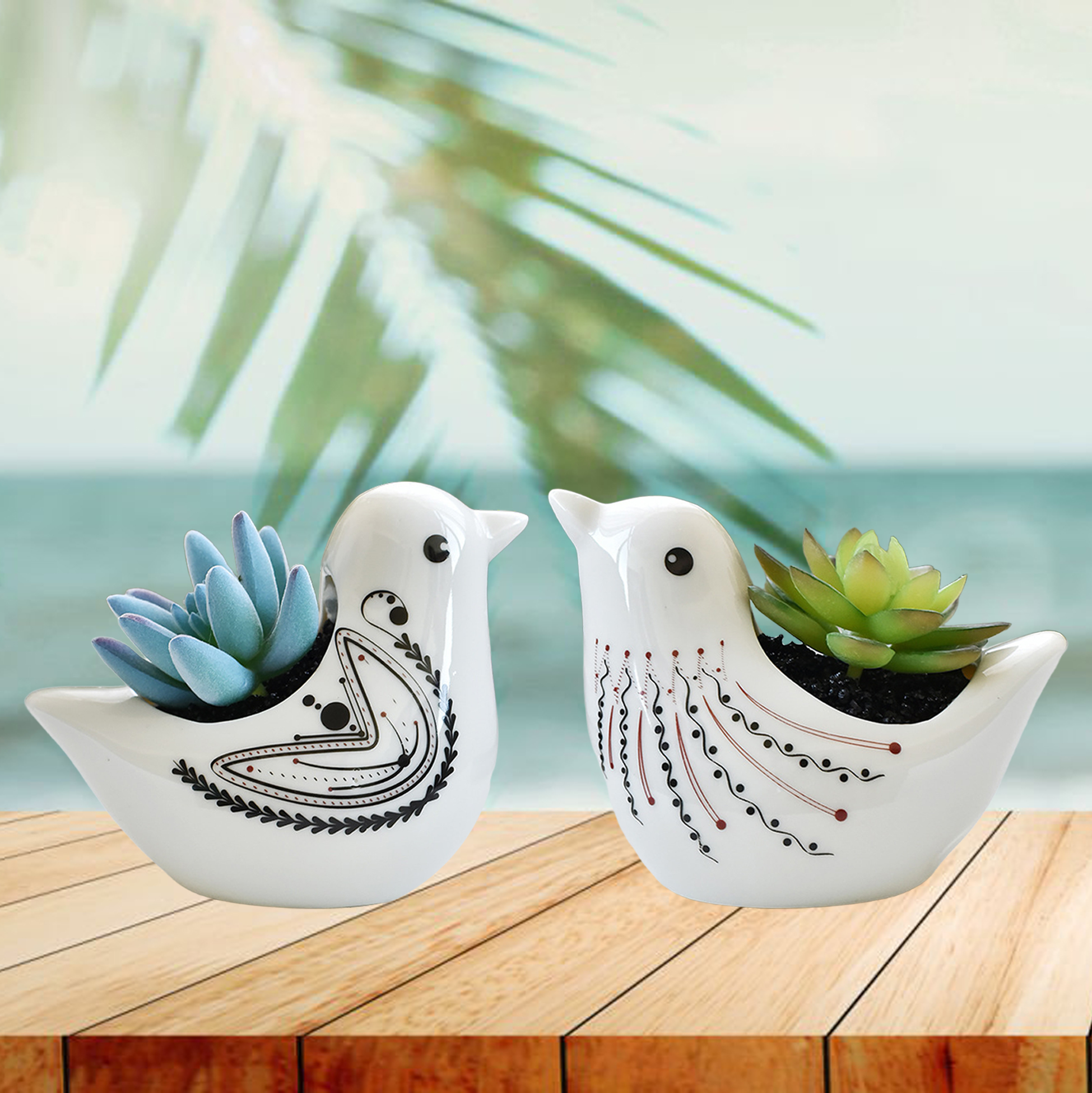 Set of 2 Birds Shaped Ceramic Succulent Pot