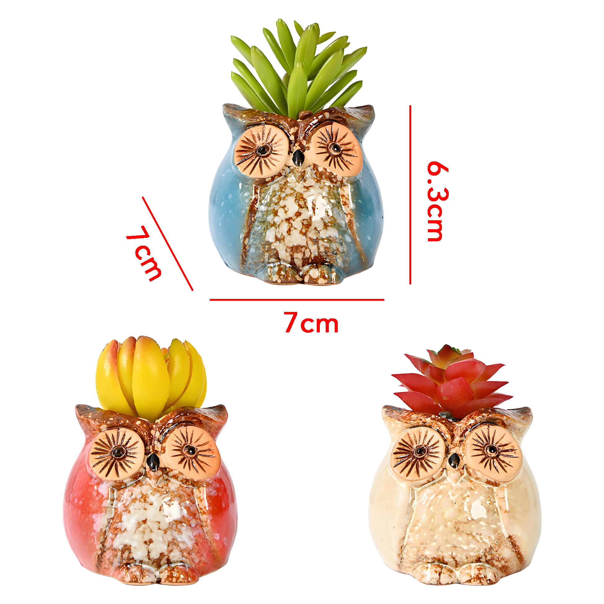 Set of 3 Owl Succulent Pot