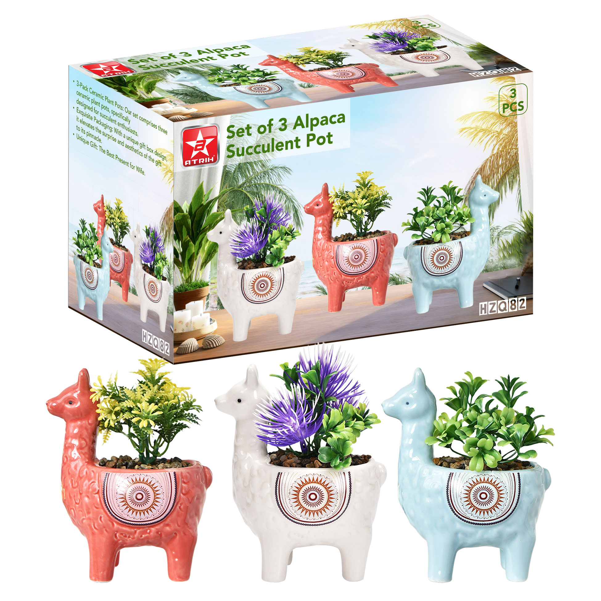 Set of 3 Alpaca Succulent Pot