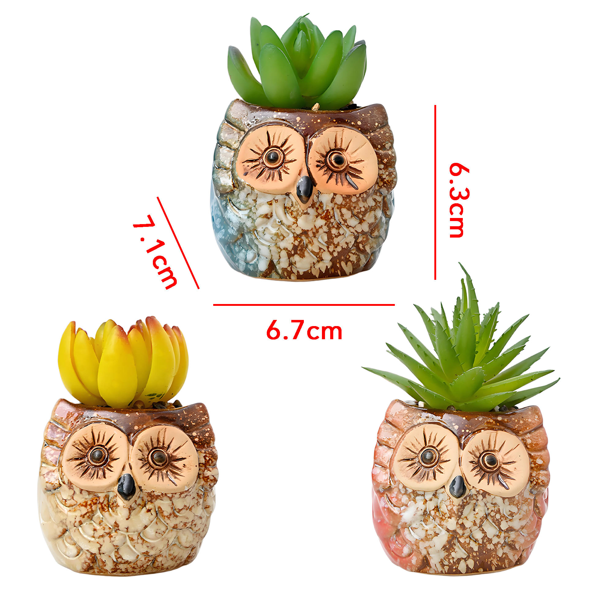 Set of 3 Owl Succulent Pot