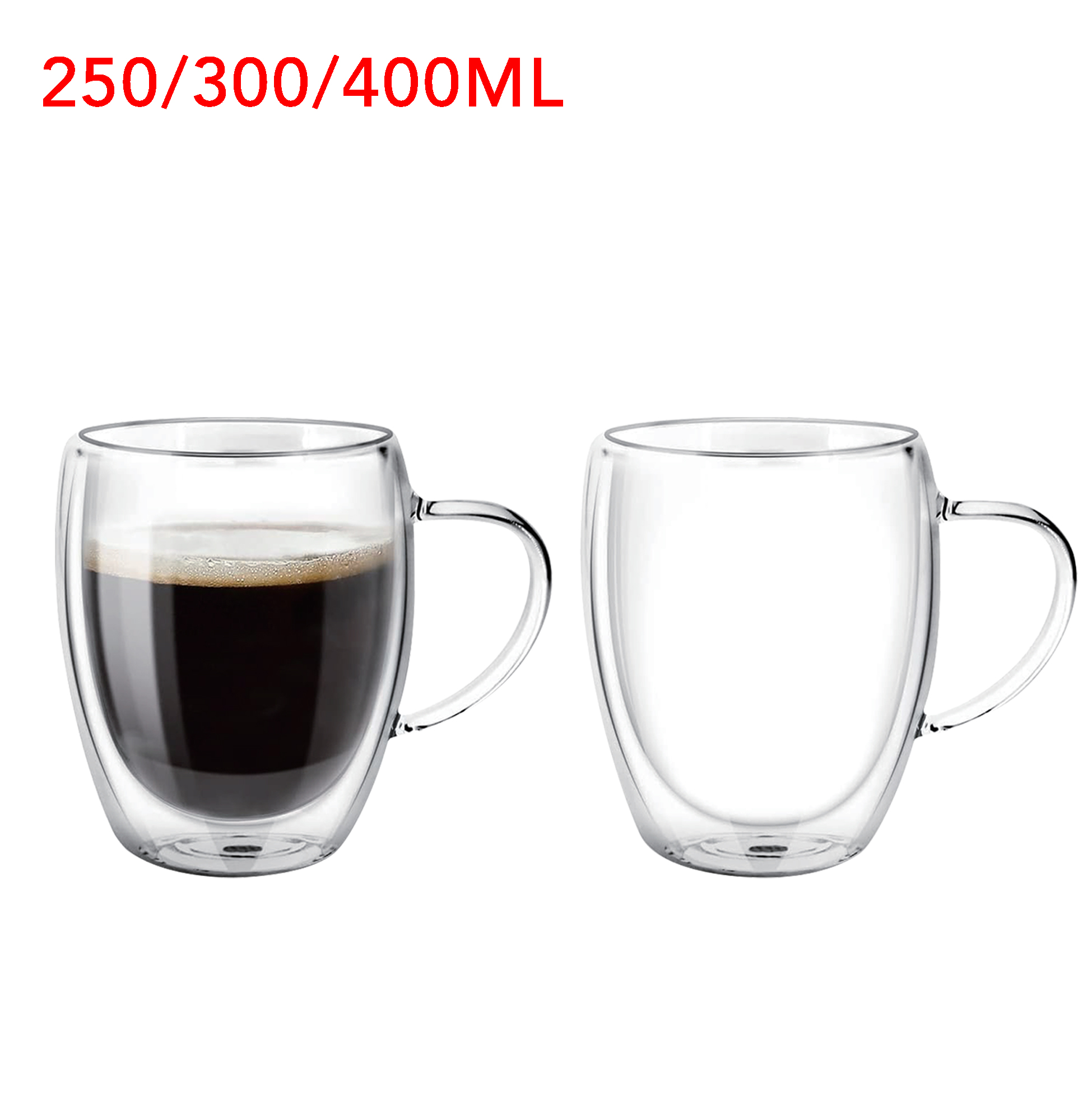 250ml/300ml/400ml Double Wall Clear Glass Coffee Mug With Handle