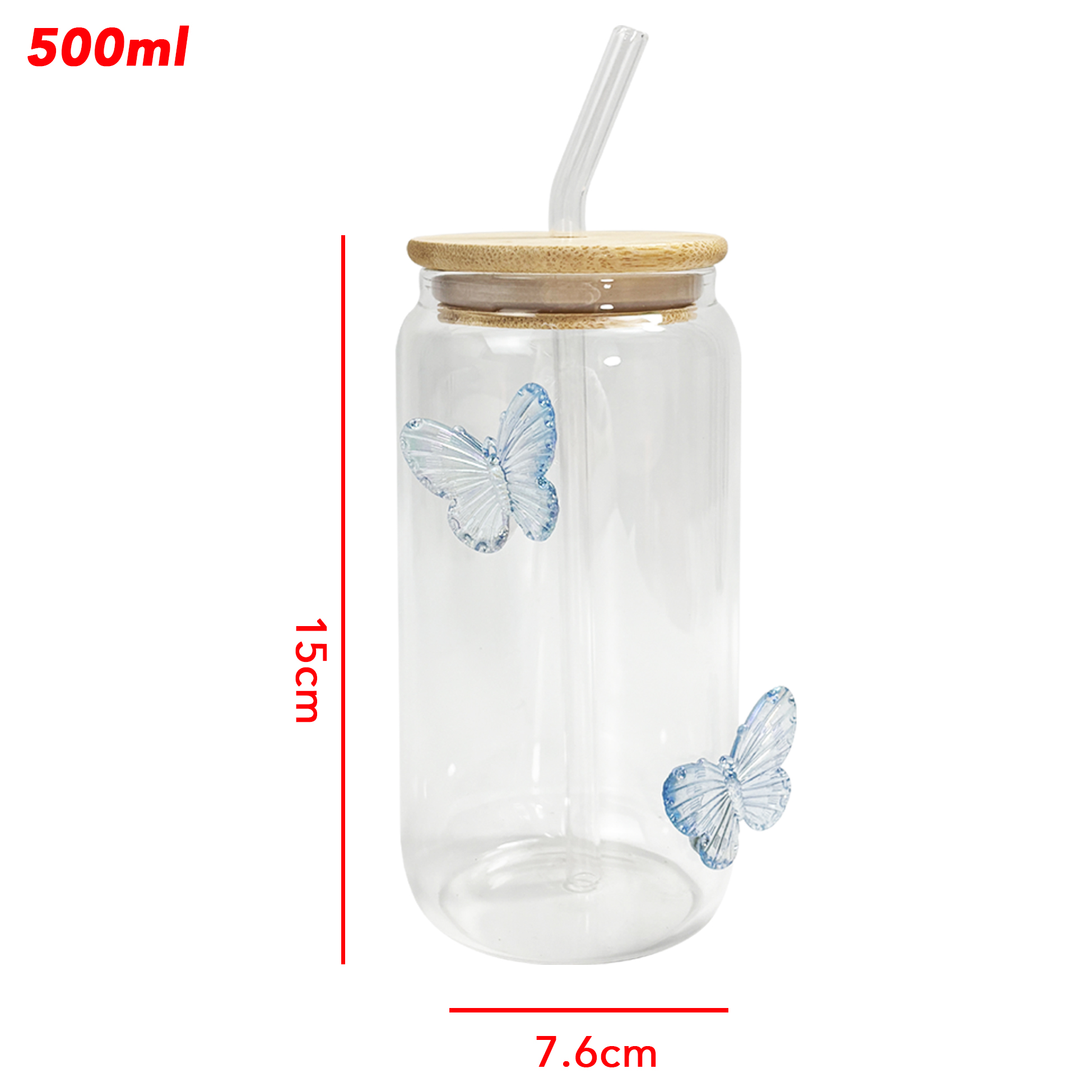 Butterfly Decor Glass Tumbler Set with Bamboo Lids & Straws