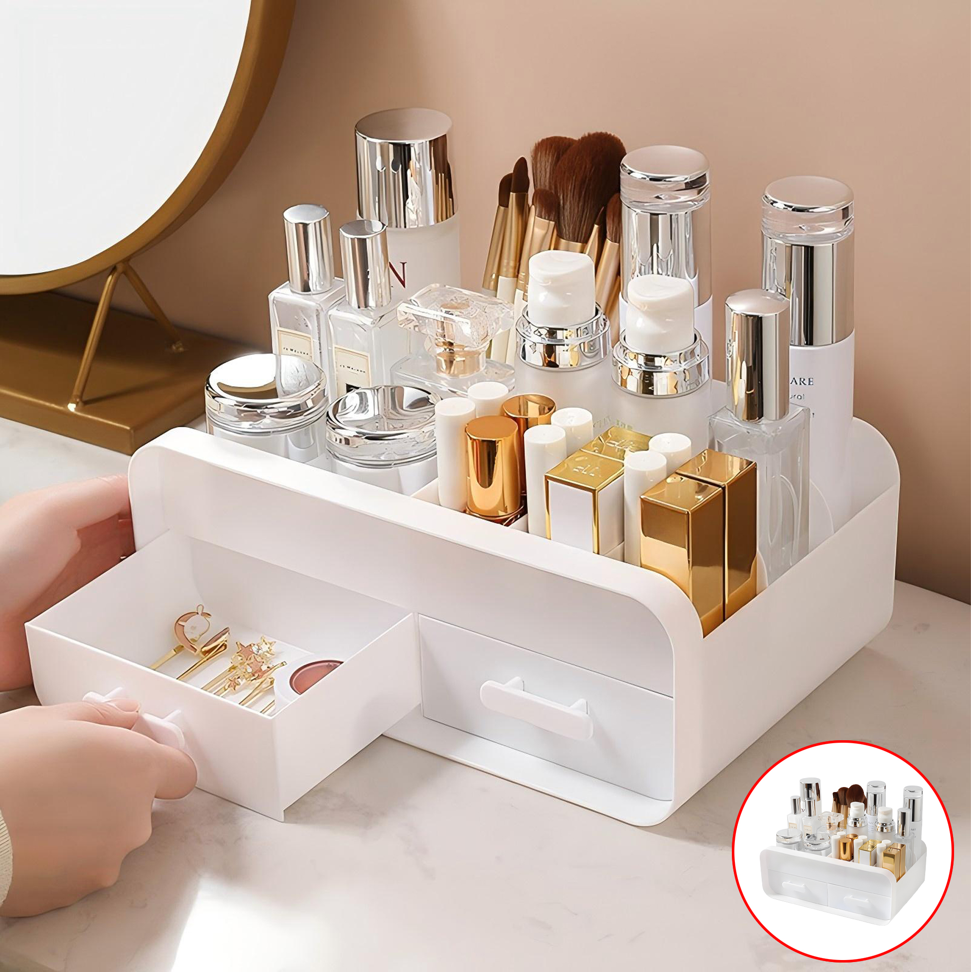 White Double Drawer Cosmetic Organizer