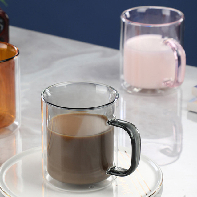 250ml/350ml Double Walled Colored Glass Mug with Handle