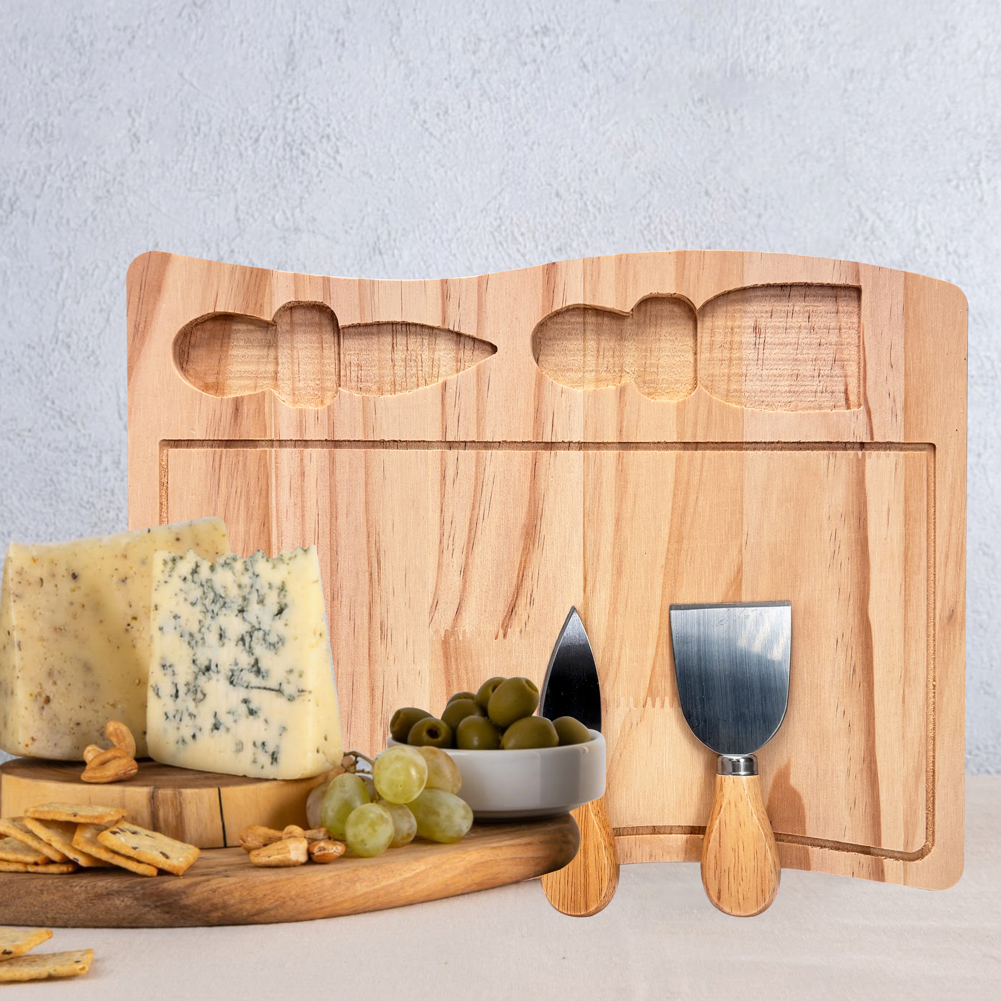 Dual Tools Wooden Cheese Serving Board