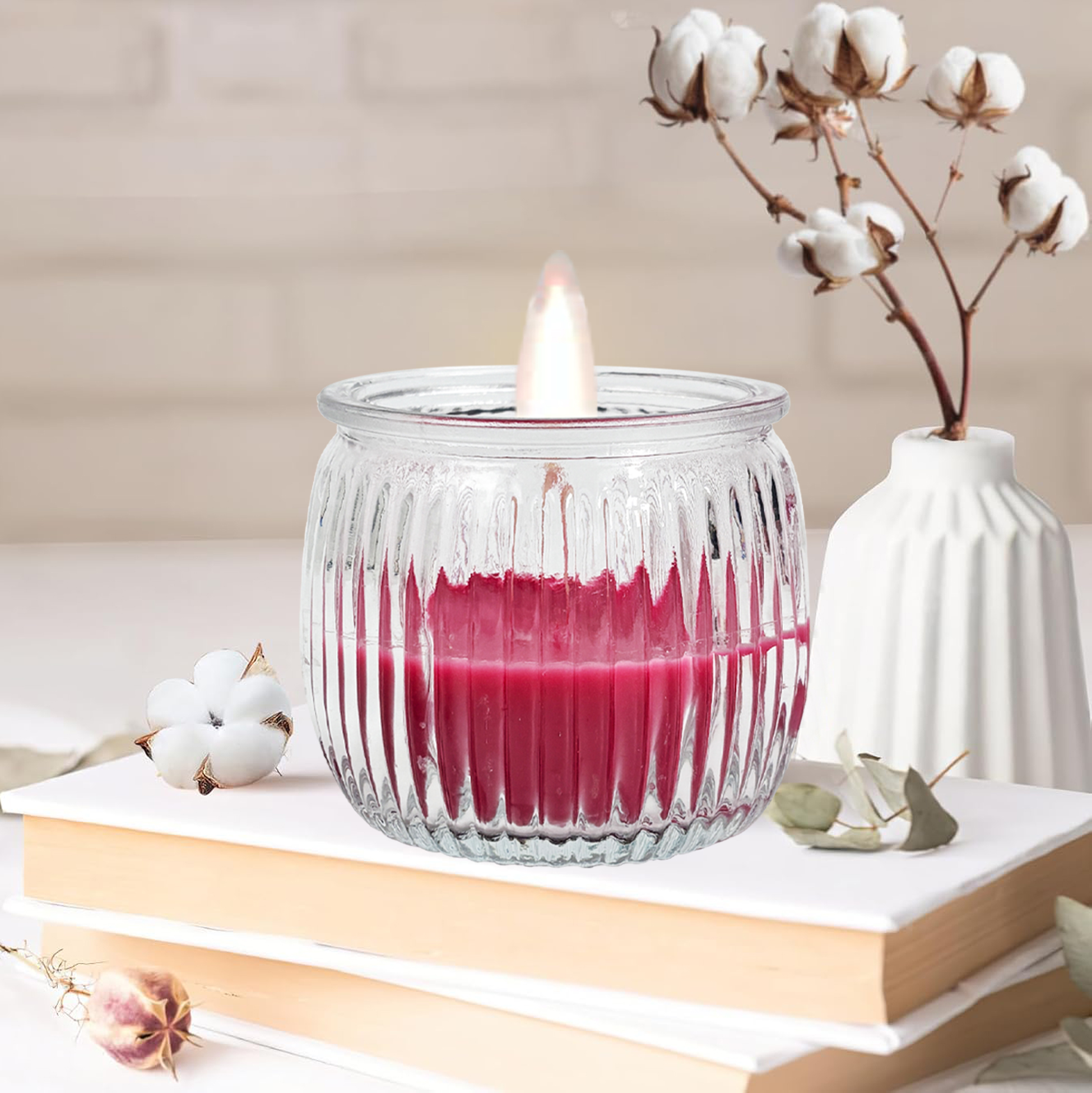 Ribbed Glass Jar Scented Candle Set