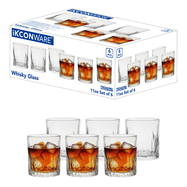 6-Piece Crystal-Cut Whiskey Glass Set