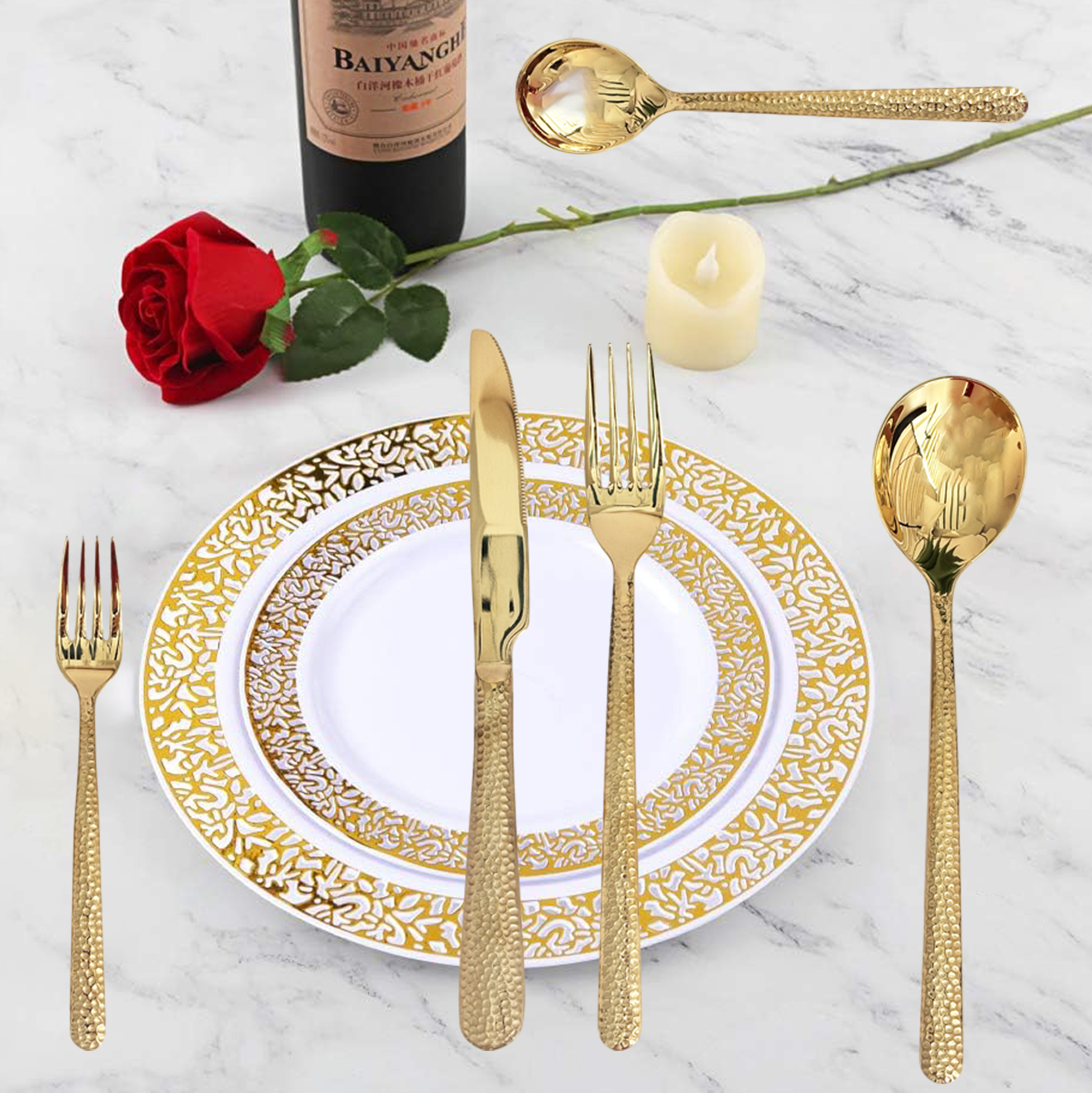 20-Piece Hammered Gold Cutlery Set