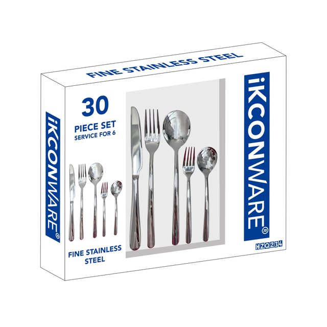 30-Piece Mirror-Polished Stainless Steel Cutlery Set