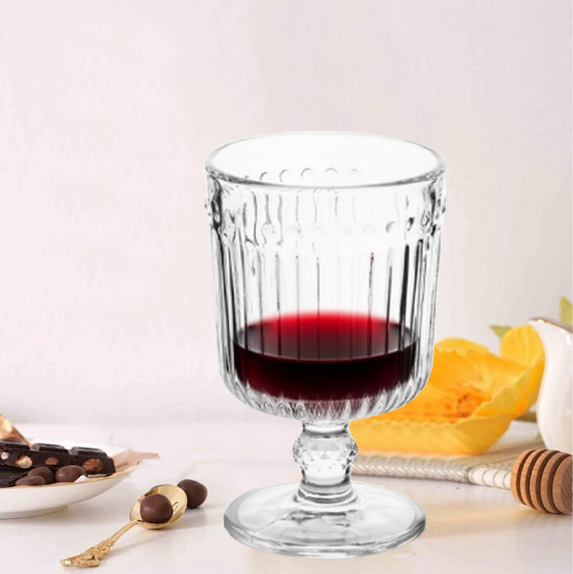 6-Piece Ribbed Stemmed Wine Glass Set