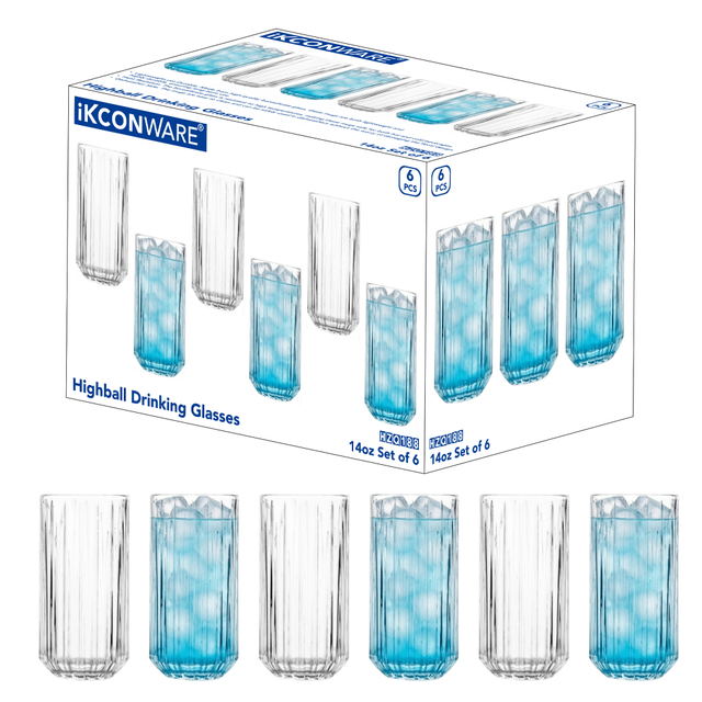 6-Piece Ribbed Highball Glass Set