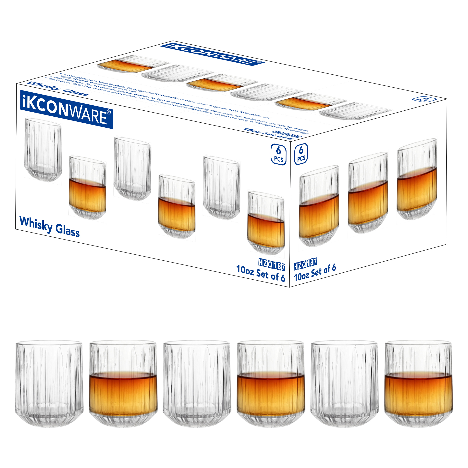 6-Piece Ribbed Whiskey Glass Set