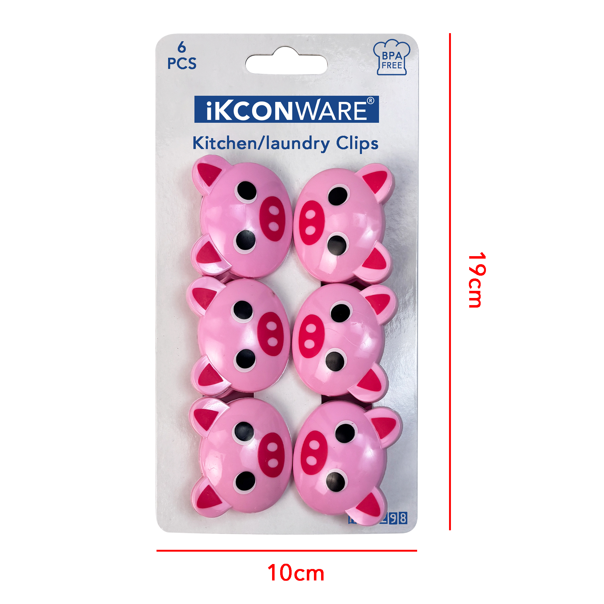 Pink Pig-shaped Plastic Clip Set of 6