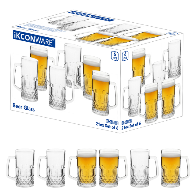 6-Piece Diamond-Etched Beer Mug Set